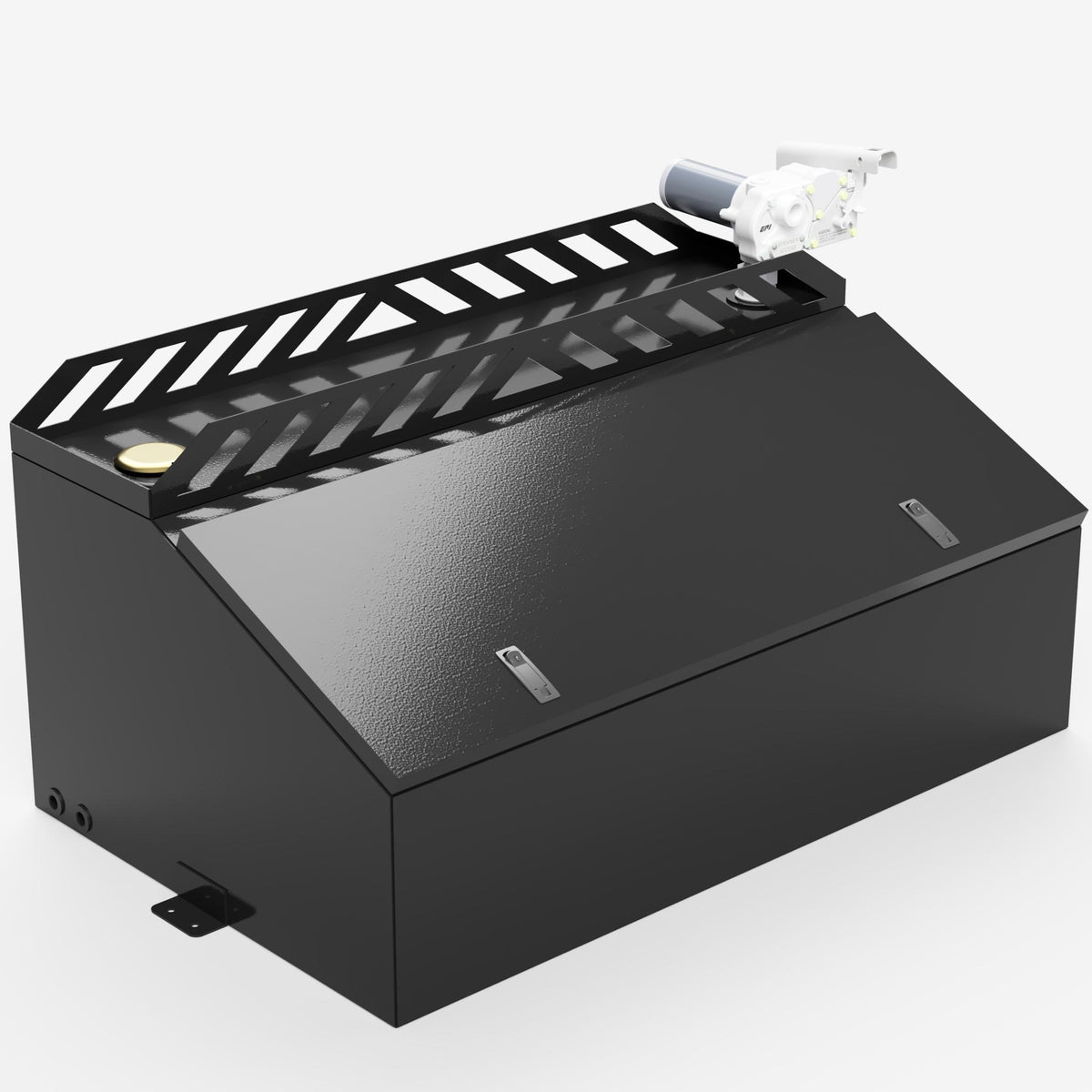 70 gallon fuel transfer tank with the 18 inch storage chest, front three quarter view