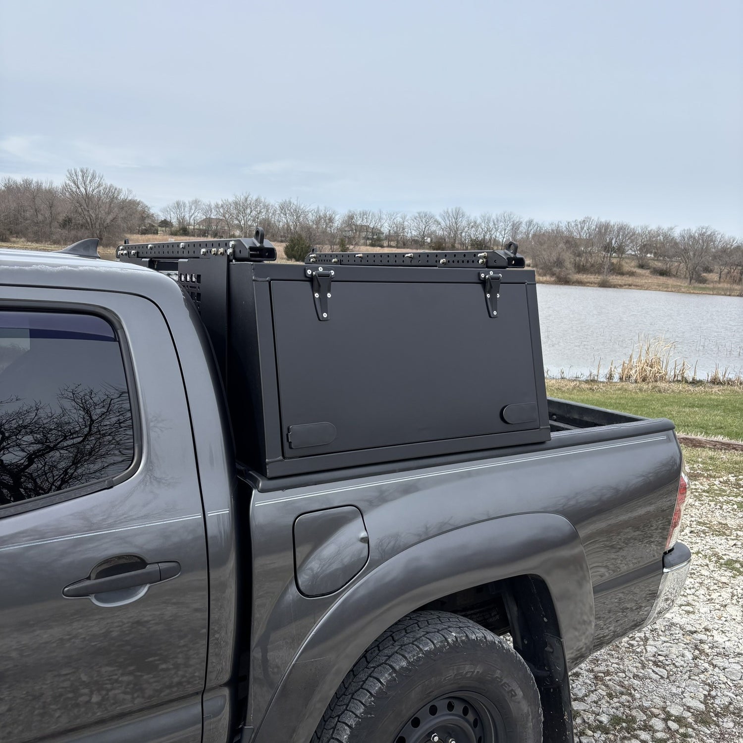 Toyota Tacoma Toolbox, overland toolbox in the woods.