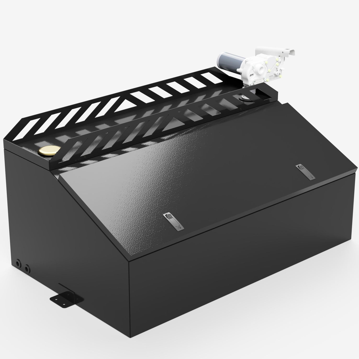 70 gallon fuel transfer tank with the 18 inch storage chest, front three quarter view