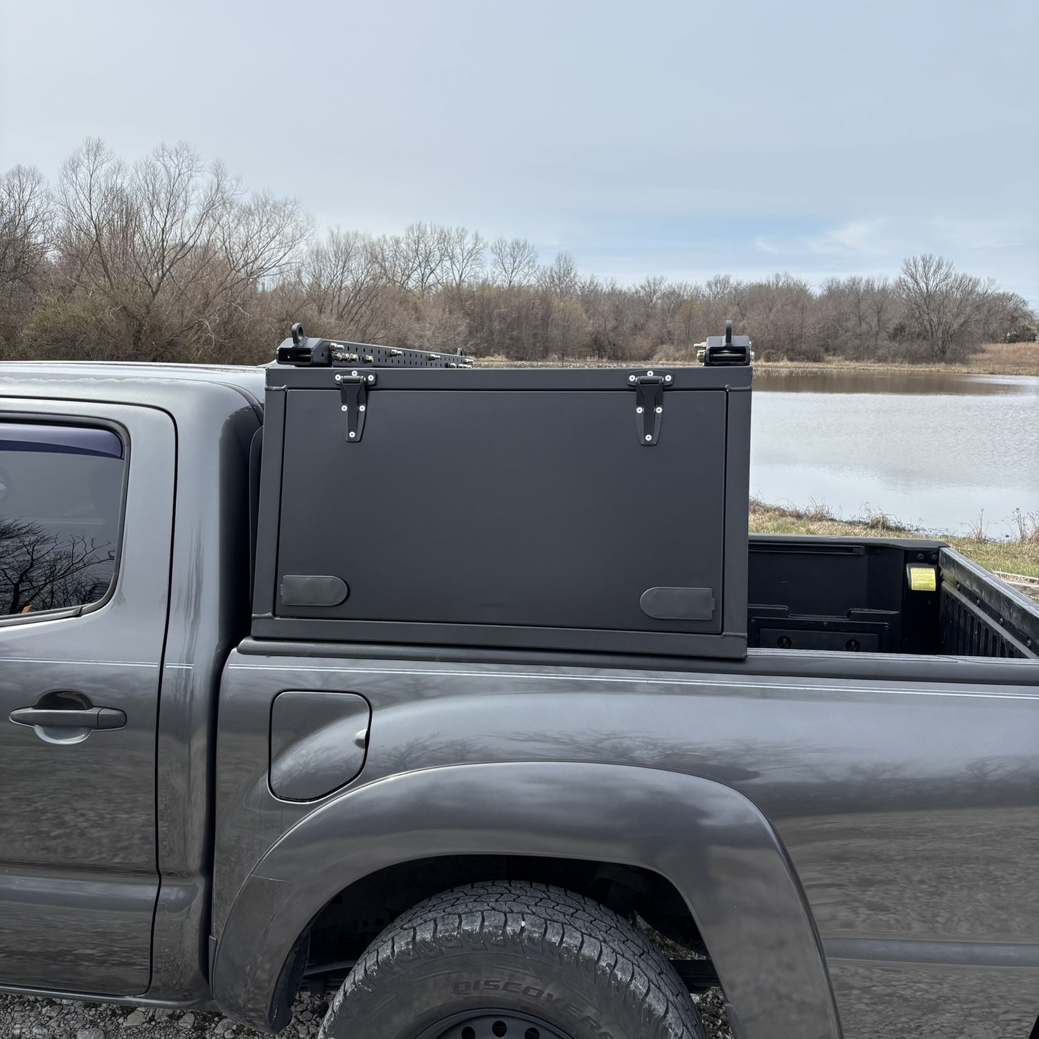 Toyota Tacoma Toolbox, overland toolbox in the woods.