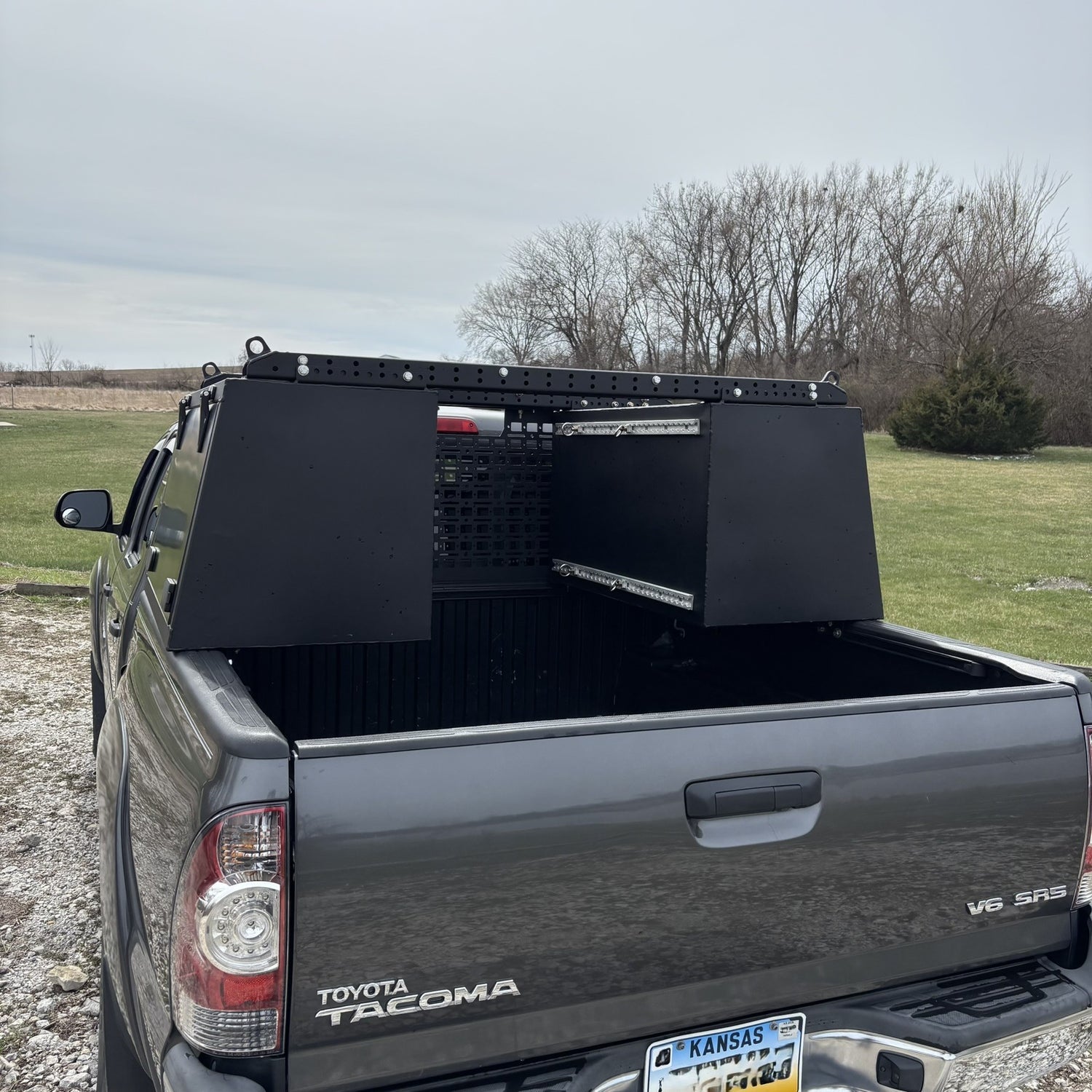 Toyota Tacoma Toolbox, overland toolbox in the woods.