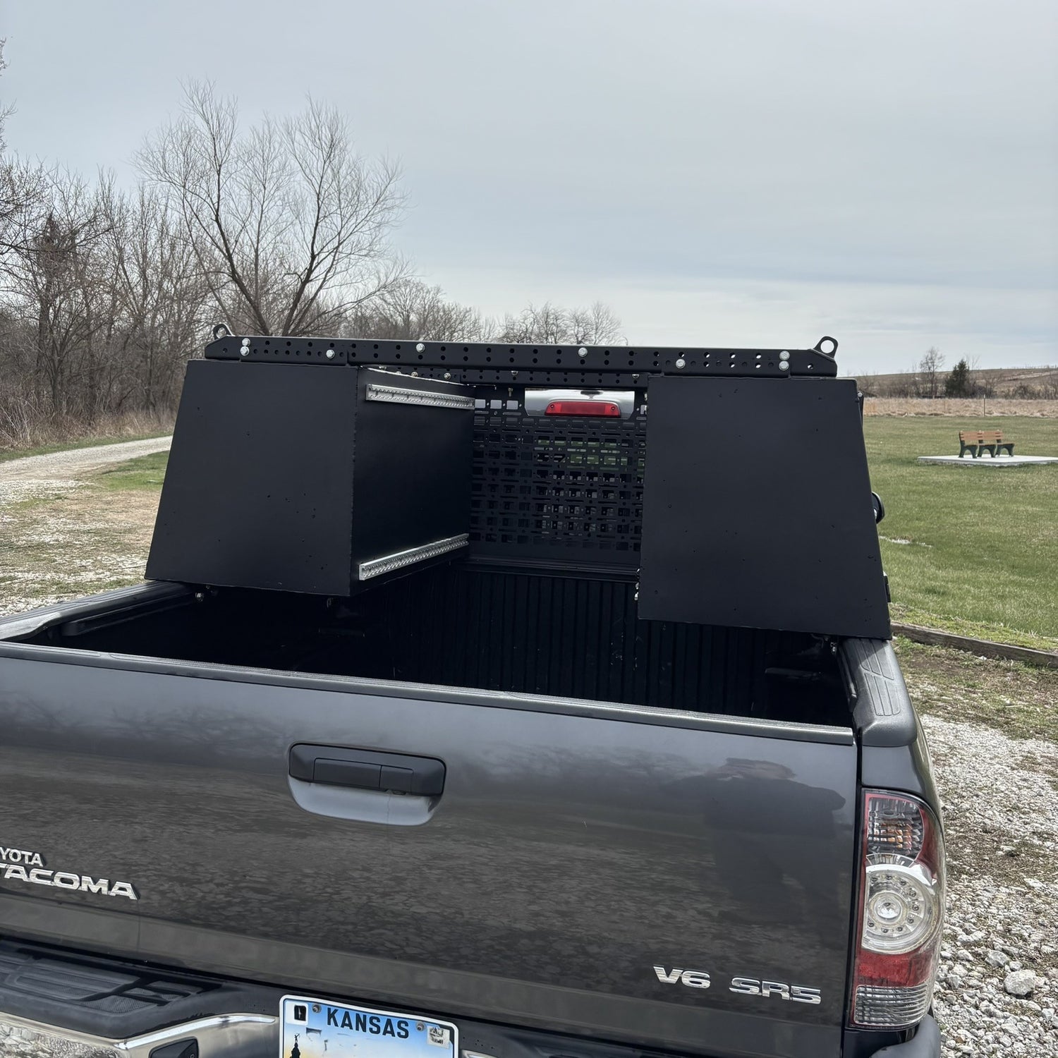 Toyota Tacoma Toolbox, overland toolbox in the woods.