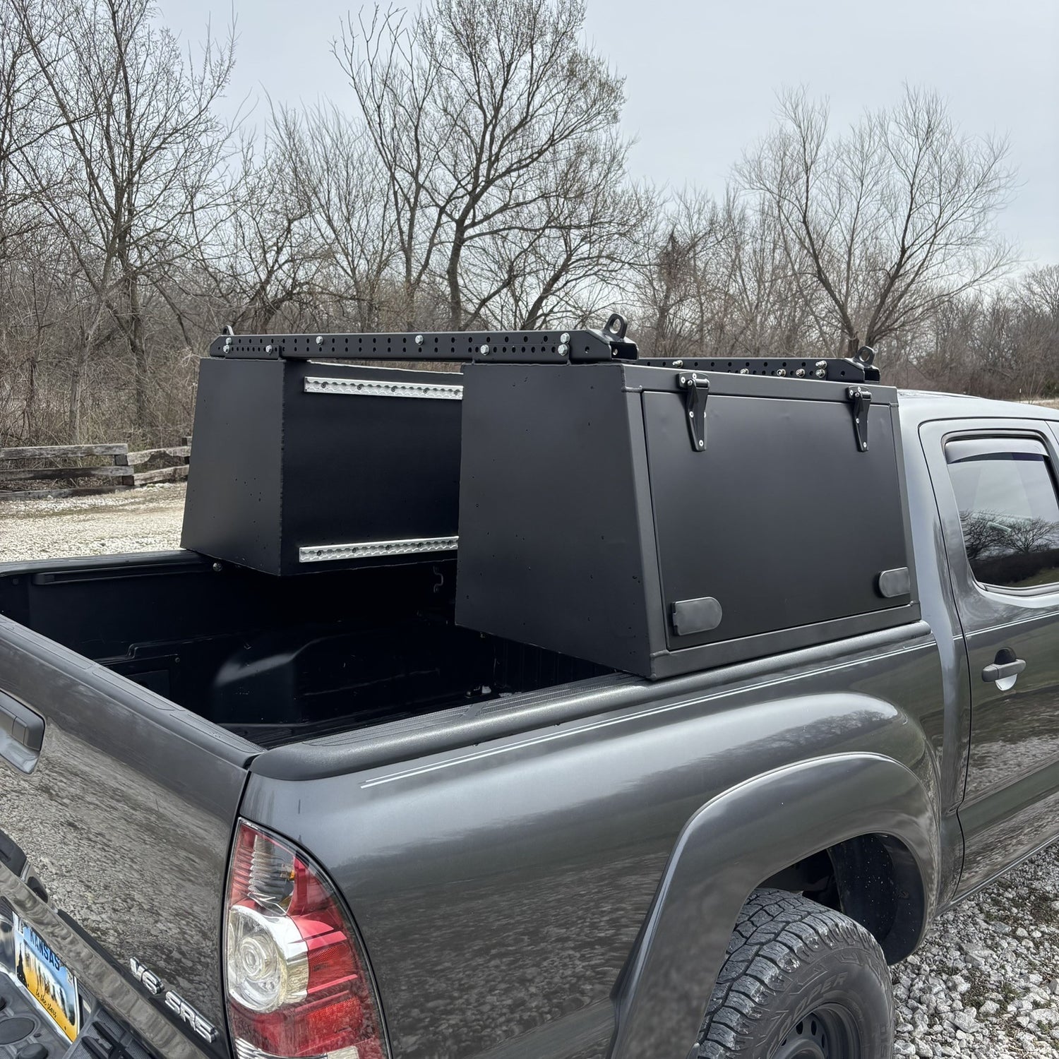 Toyota Tacoma Toolbox, overland toolbox in the woods.