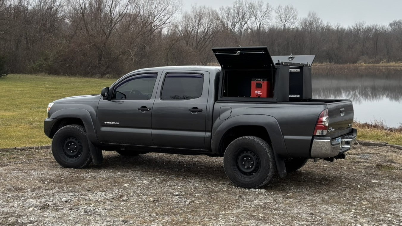 Toyota Tacoma Truck Overland Toolbox with Milwaukee packout inside.