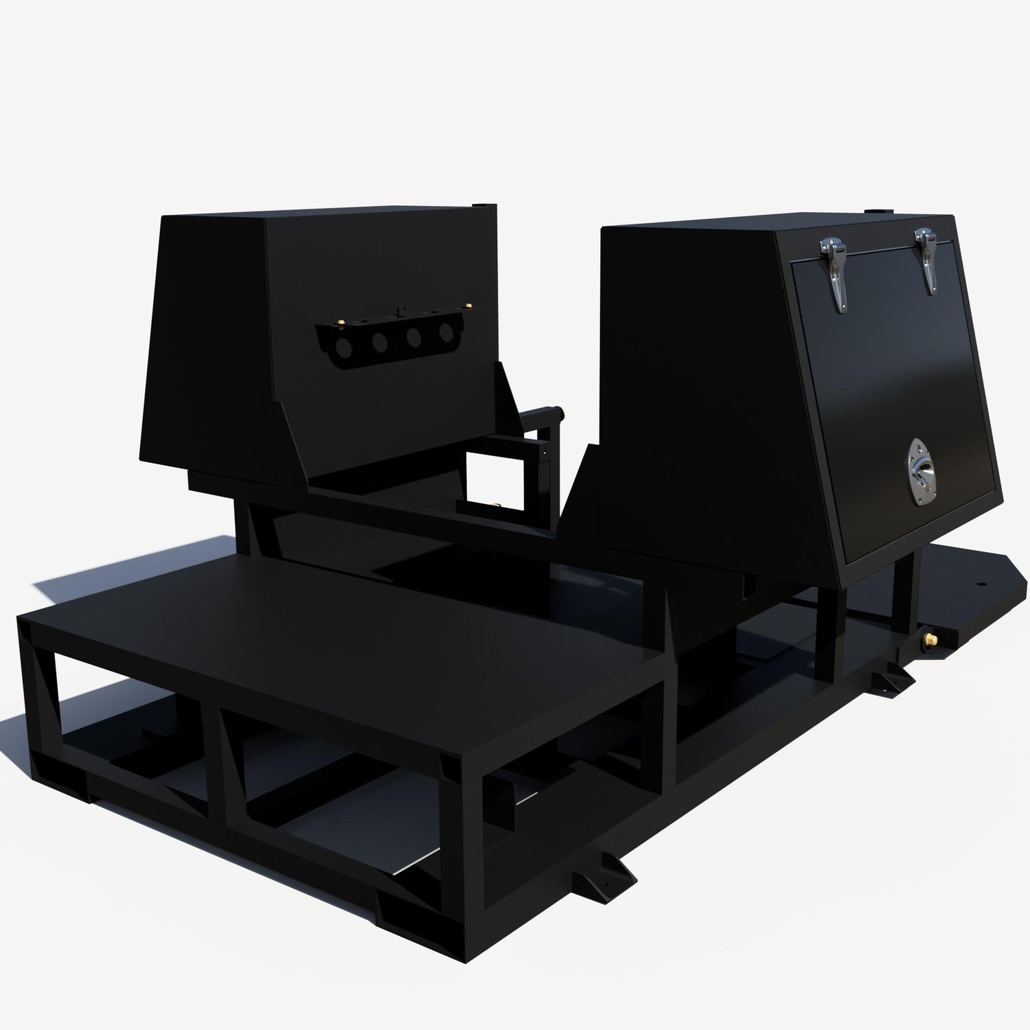 Bare Dodge short bed welding skid frame, front three quarter view