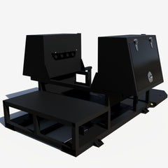 Bare Dodge short bed welding skid frame, front three quarter view