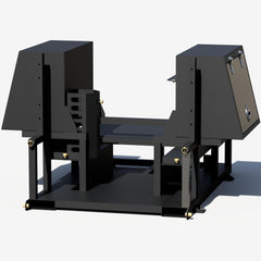 Bare Dodge short bed welding skid frame from the rear passenger side