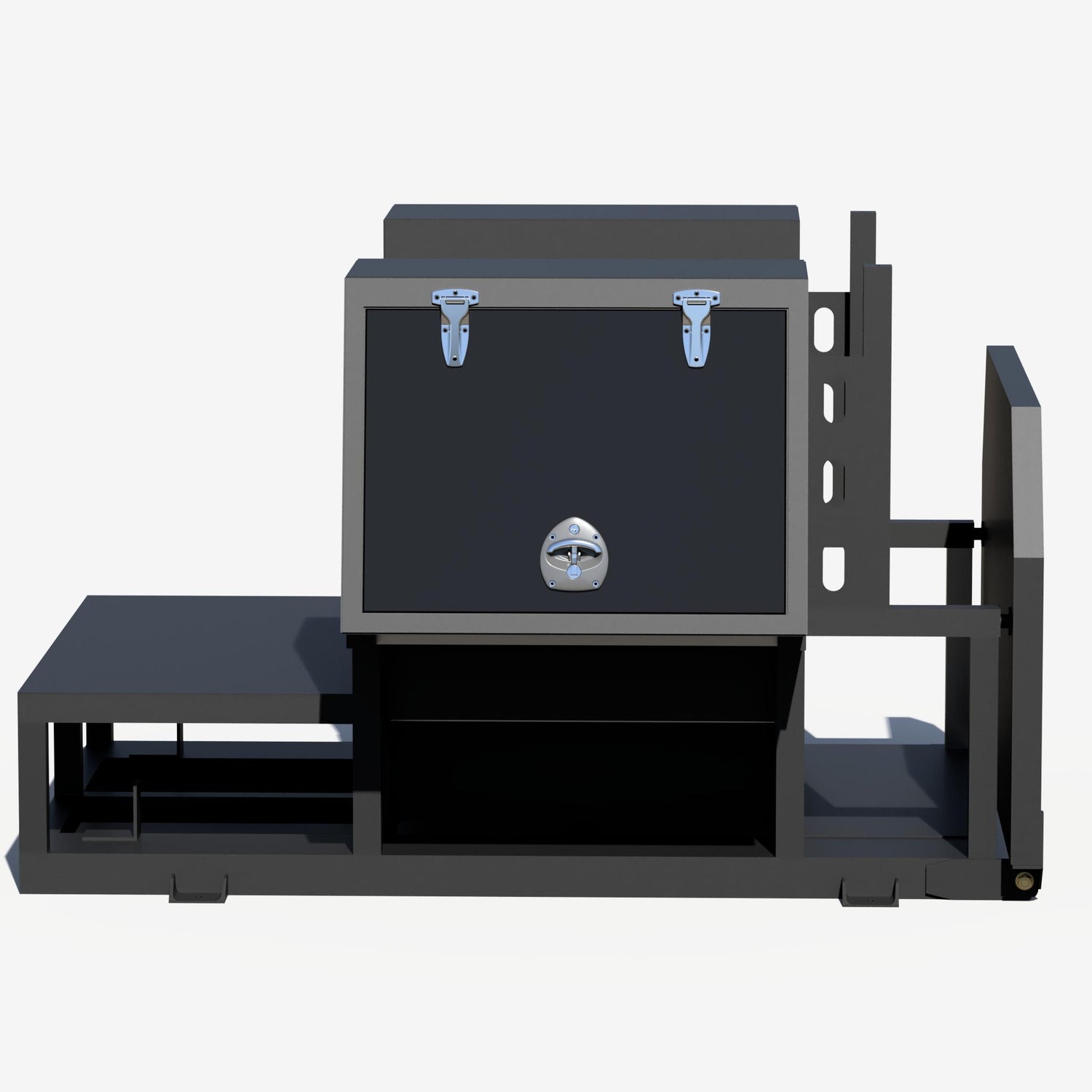 Side view of the bare Dodge short bed welding skid frame