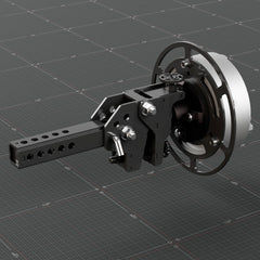 Back side of the roll out wheel showing the brake knob that locks the wheel in place
