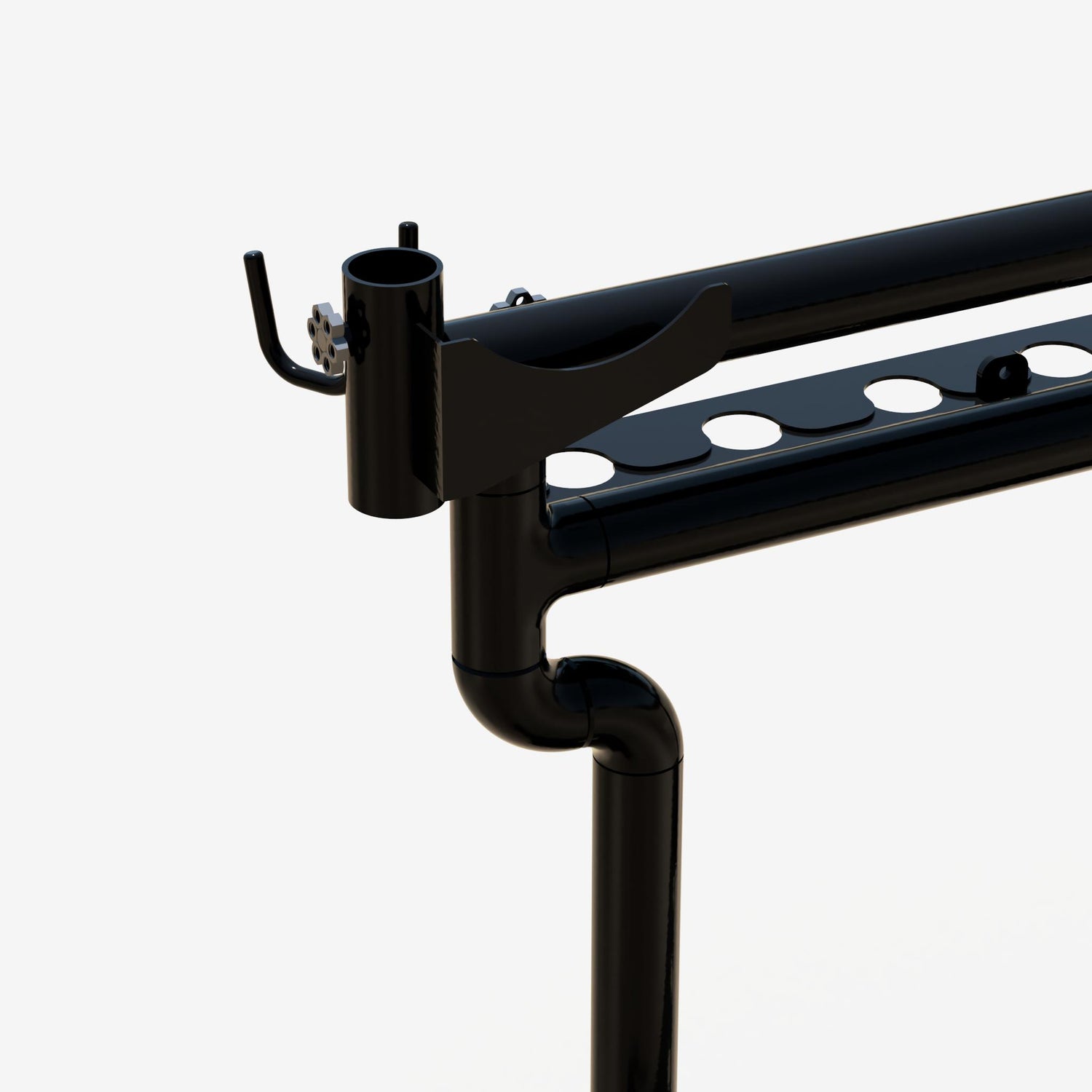 Close up of the umbrella pipe and grinder holder on the hoosier pole