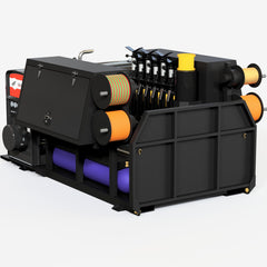 Universal welding skid out of the truck, loaded with a welder, bottles and tools