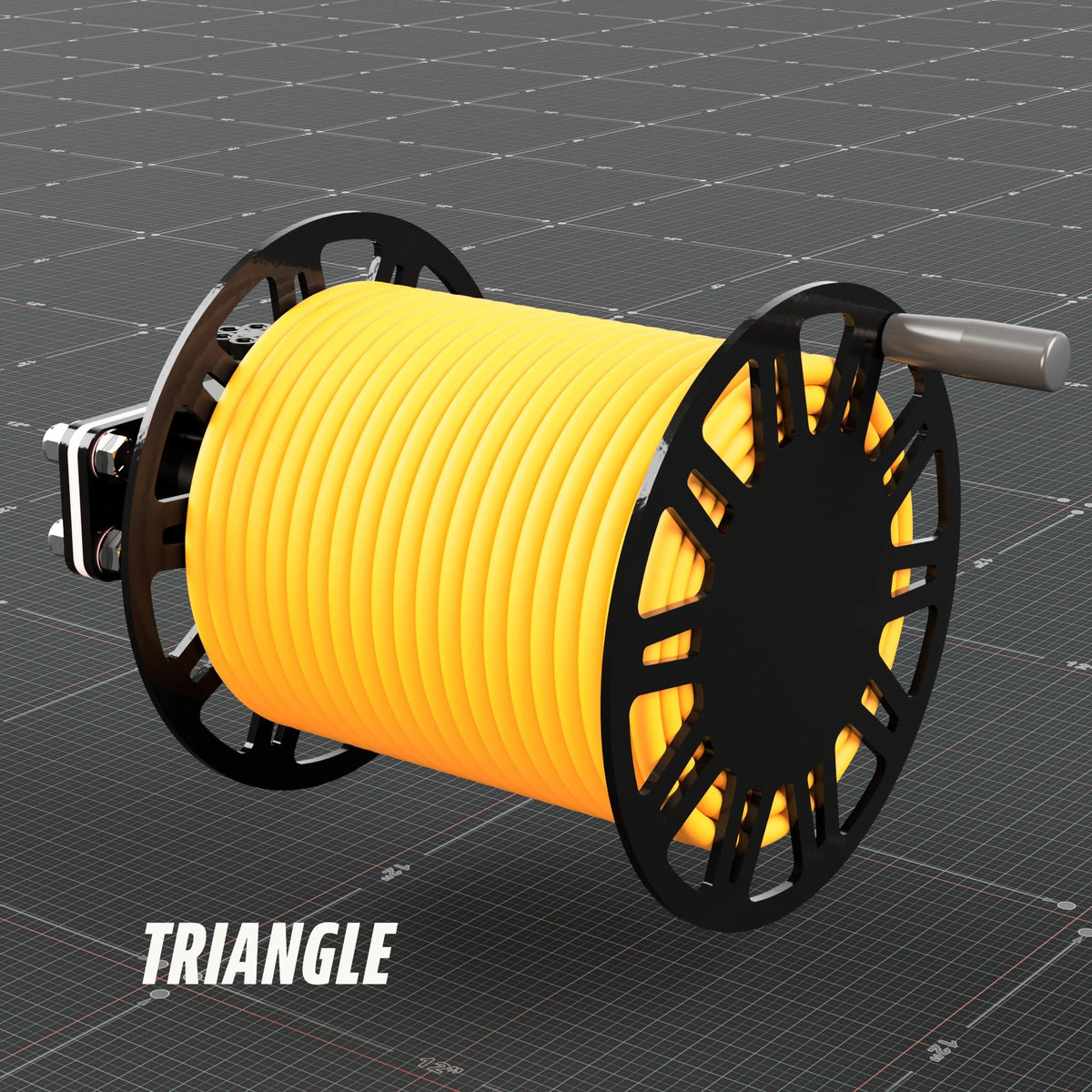 Welding lead reel with triangle side plates, right three quarter view