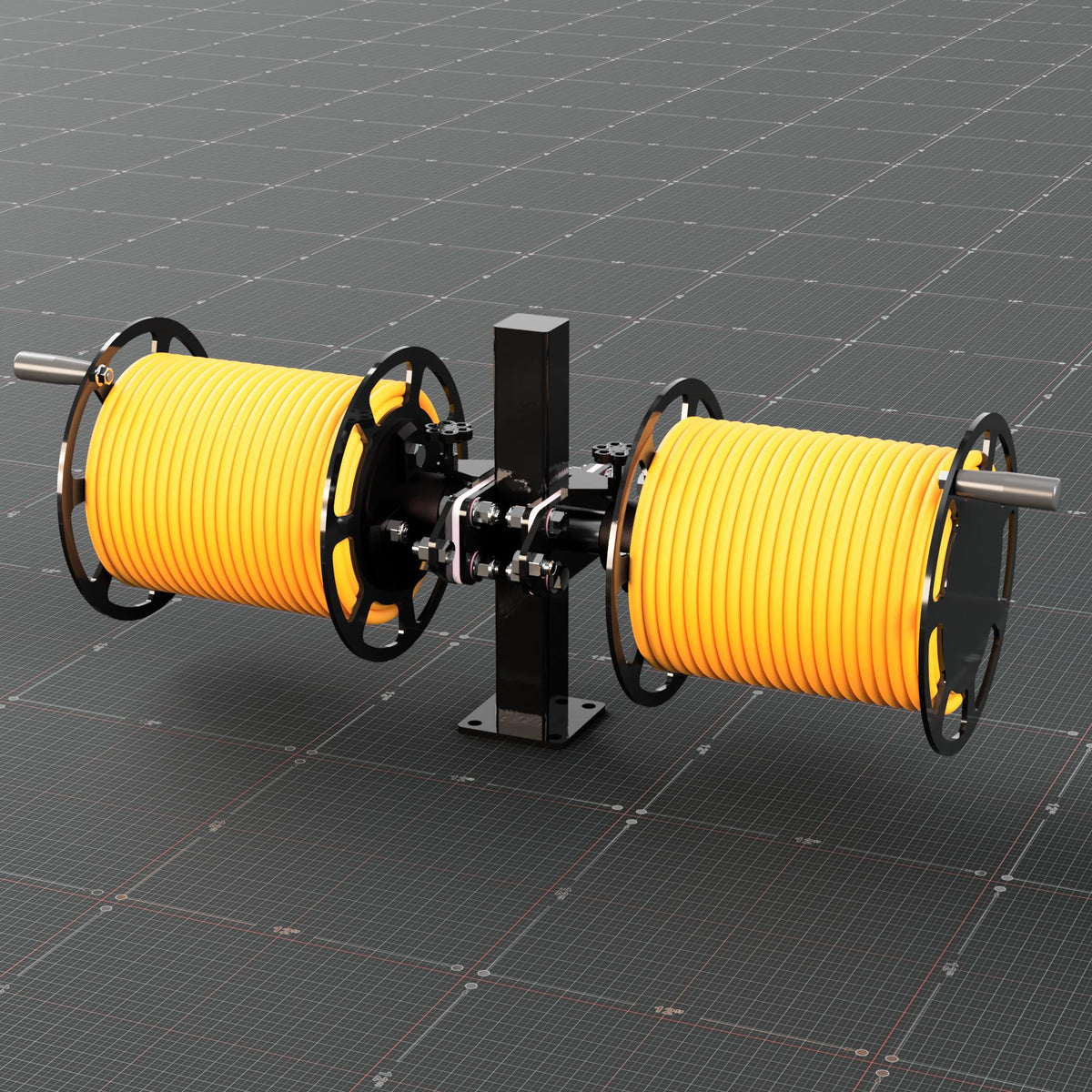 Two welding lead reels on a mounting post, front left three quarter view
