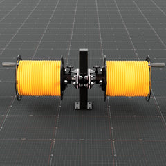 Two welding lead reels on a mounting post, front view