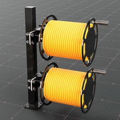 Two welding lead reels stacked on top of each other on a mounting post
