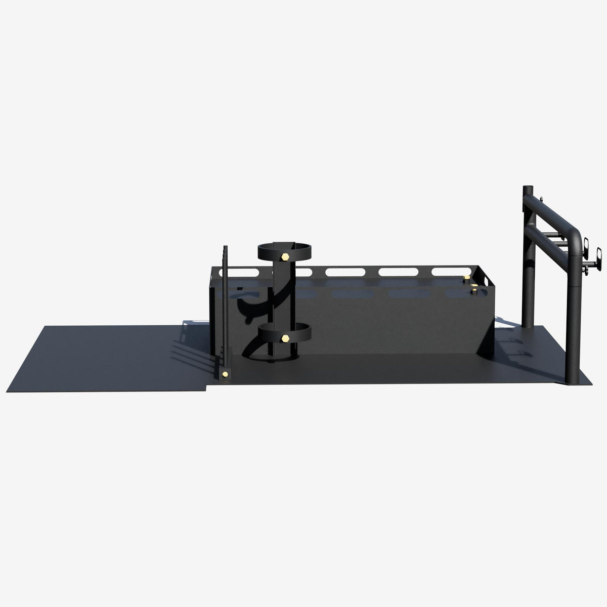 Side view of the bare tub rig welding skid frame